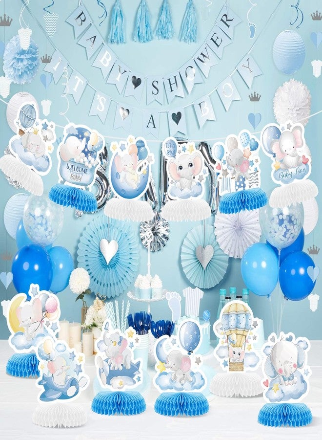 ZCPTZ 12 Pcs Blue Elephant Honeycomb Centerpieces Moon Star Balloons Elephant Theme Party Topper It’s A Boy 3D Baby Shower Honeycomb Table Decorations for Birtaday Wedding Shower Party Supplies - Image 5
